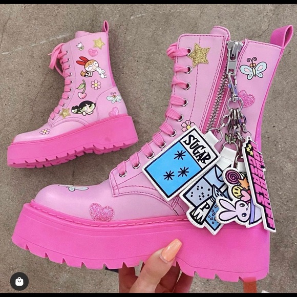 Dolls Kill Shoes Powerpuff Girls Combat Boots Pink Dolls Kill New